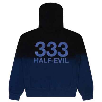 Blue Split-Dye Logo Hoodie front, 333 Half-Evil