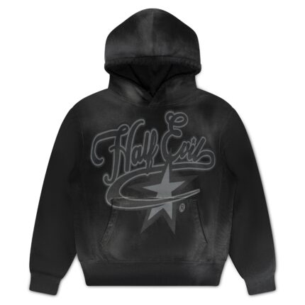 Faded Black Evil Star Hoodie, Half Evil script logo