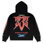 Fight Night Hoodie front, HALF EVIL college block text