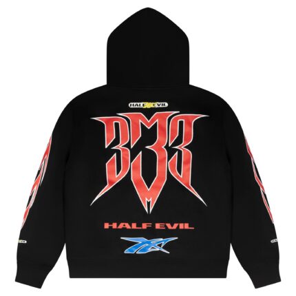 Fight Night Hoodie front, HALF EVIL college block text