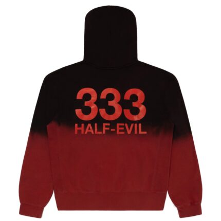 Red Split-Dye Logo Hoodie back, 333 Half-Evil