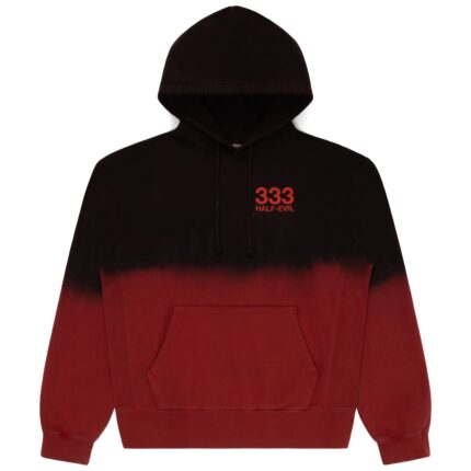 Red Split-Dye Logo Hoodie front, 333 Half-Evil
