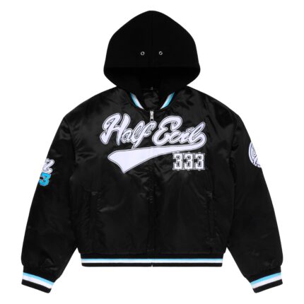Satin Hooded Baseball Jacket, 333 Half-Evil