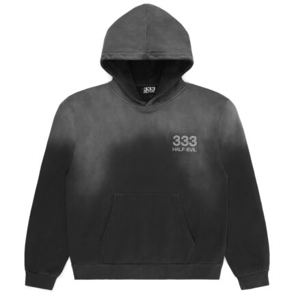 Vintage Grey Rhinestone Hoodie back, 333 Half-Evil
