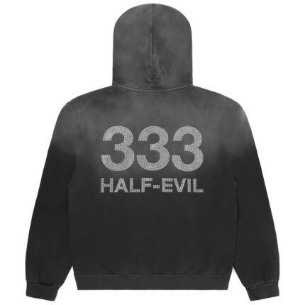 Vintage Grey Rhinestone Hoodie front, 333 Half-Evil